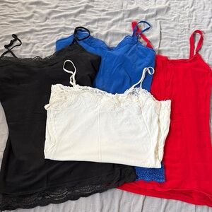 Women's Lace Trim Camisole Tank Top - Black, Royal Blue, Red, Ivory